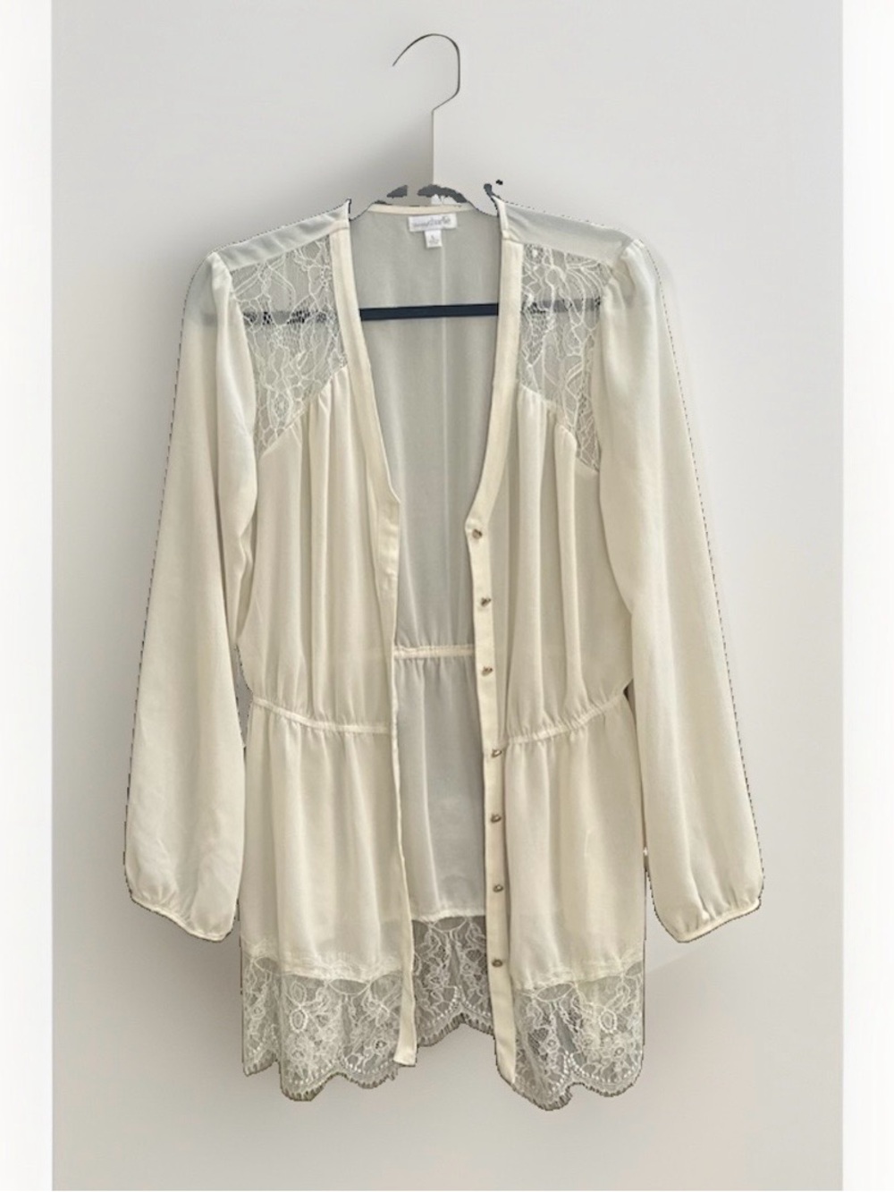 Charming Charlie Women's Lightweight Sheer White Cardigan Lace Detail Size L
